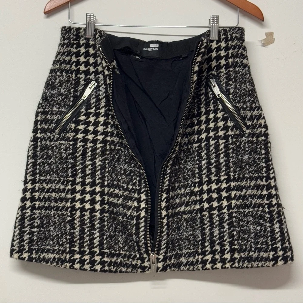 The Kooples Paris Black Tweed Mini Skirt A Line Zip Front Black 4